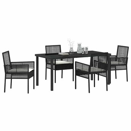 Trädgårdsmöbelset med kudde 5 pcs Svart konstrotting