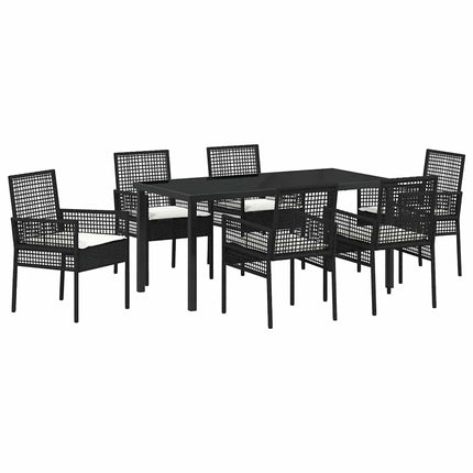 Trädgårdsmöbelset med kudde 7 pcs Svart konstrotting