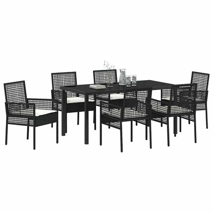 Trädgårdsmöbelset med kudde 7 pcs Svart konstrotting