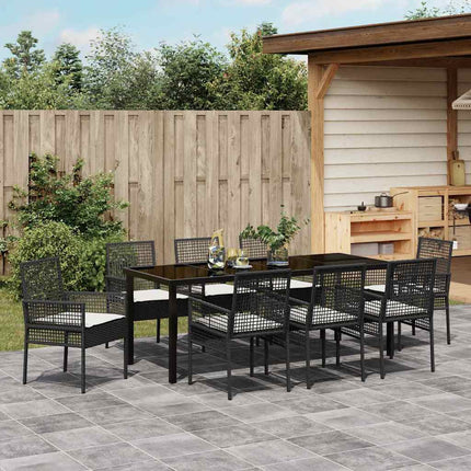 Trädgårdsmöbelset med kudde 9 pcs Svart konstrotting
