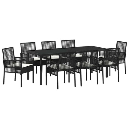 Trädgårdsmöbelset med kudde 9 pcs Svart konstrotting