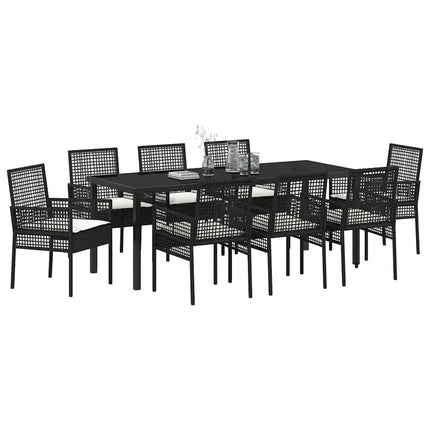 Trädgårdsmöbelset med kudde 9 pcs Svart konstrotting