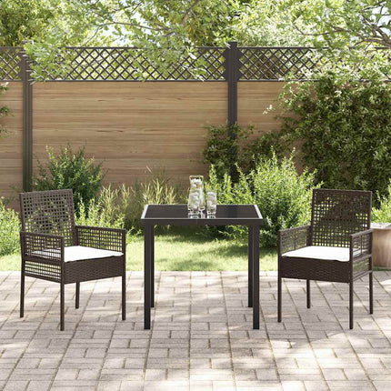 Trädgårdsmöbelset med kudde 3 pcs Brun konstrotting