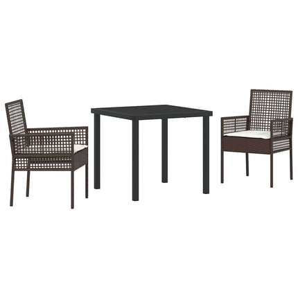 Trädgårdsmöbelset med kudde 3 pcs Brun konstrotting