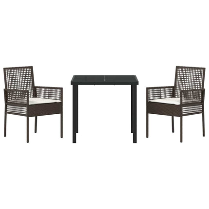 Trädgårdsmöbelset med kudde 3 pcs Brun konstrotting