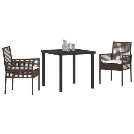 Trädgårdsmöbelset med kudde 3 pcs Brun konstrotting