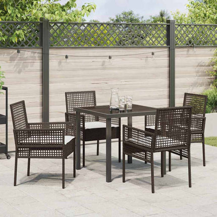 Trädgårdsmöbelset med kudde 5 pcs Brun konstrotting