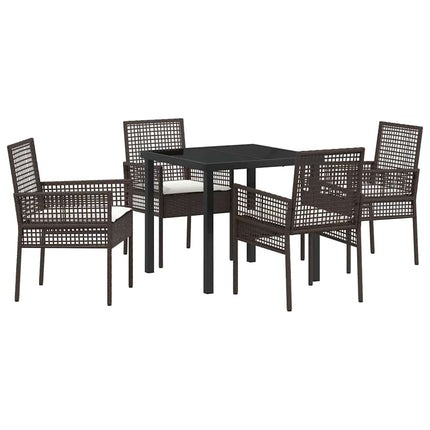 Trädgårdsmöbelset med kudde 5 pcs Brun konstrotting