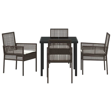 Trädgårdsmöbelset med kudde 5 pcs Brun konstrotting