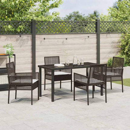 Trädgårdsmöbelset med kudde 5 pcs Brun konstrotting