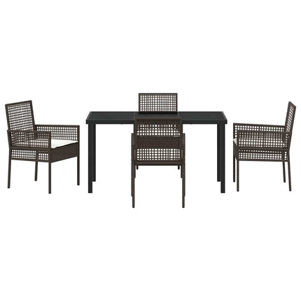 Trädgårdsmöbelset med kudde 5 pcs Brun konstrotting
