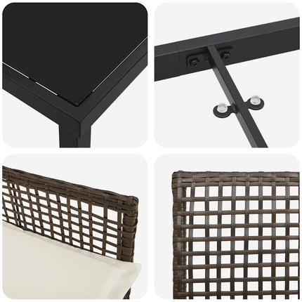 Trädgårdsmöbelset med kudde 5 pcs Brun konstrotting