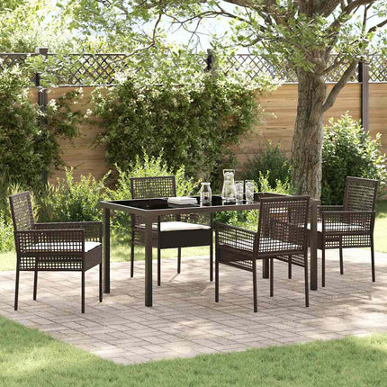 Trädgårdsmöbelset med kudde 5 pcs Brun konstrotting