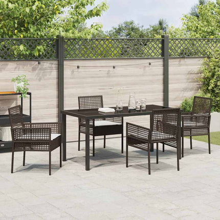 Trädgårdsmöbelset med kudde 5 pcs Brun konstrotting
