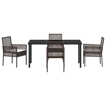 Trädgårdsmöbelset med kudde 5 pcs Brun konstrotting