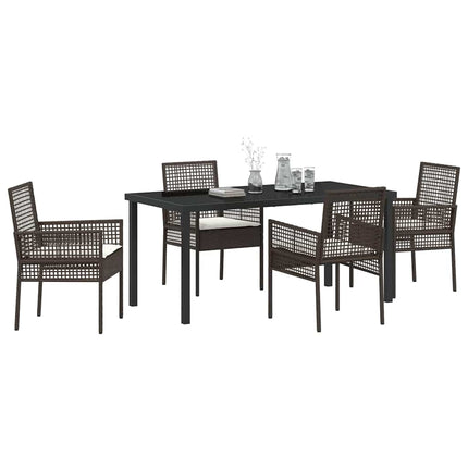 Trädgårdsmöbelset med kudde 5 pcs Brun konstrotting
