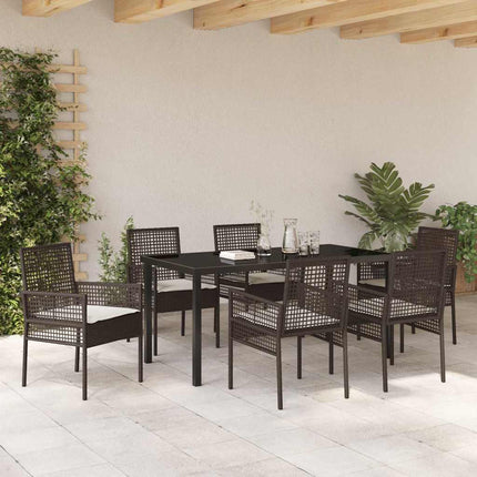 Trädgårdsmöbelset med kudde 7 pcs Brun konstrotting