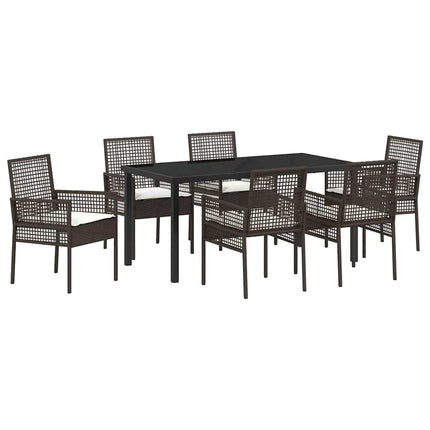 Trädgårdsmöbelset med kudde 7 pcs Brun konstrotting