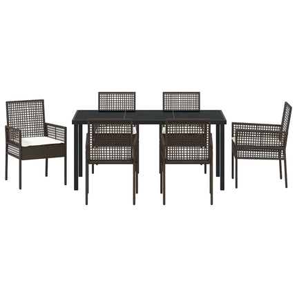 Trädgårdsmöbelset med kudde 7 pcs Brun konstrotting