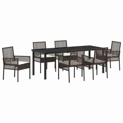 Trädgårdsmöbelset med kudde 7 pcs Brun konstrotting