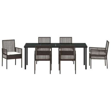 Trädgårdsmöbelset med kudde 7 pcs Brun konstrotting