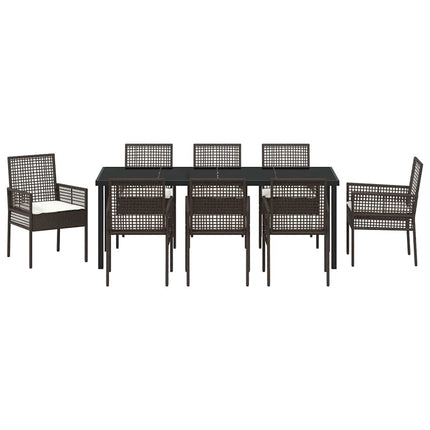 Trädgårdsmöbelset med kudde 9 pcs Brun konstrotting
