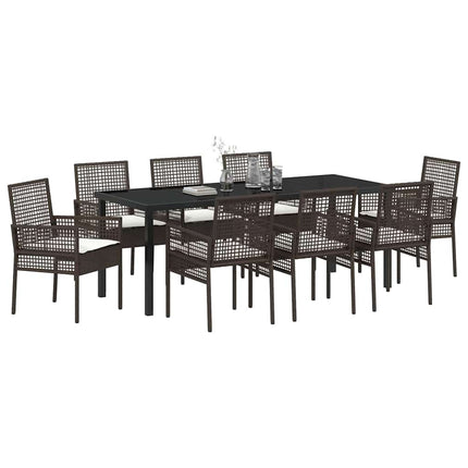 Trädgårdsmöbelset med kudde 9 pcs Brun konstrotting