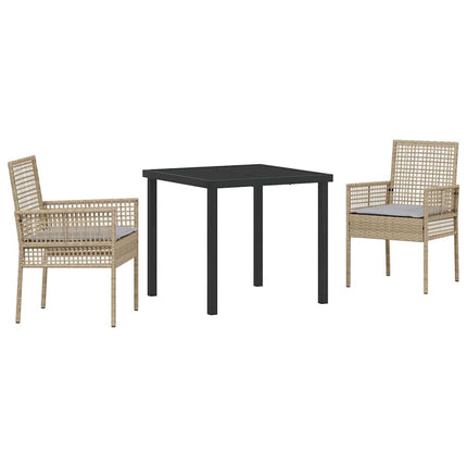Trädgårdsmöbelset med kudde 3 pcs Beige konstrotting