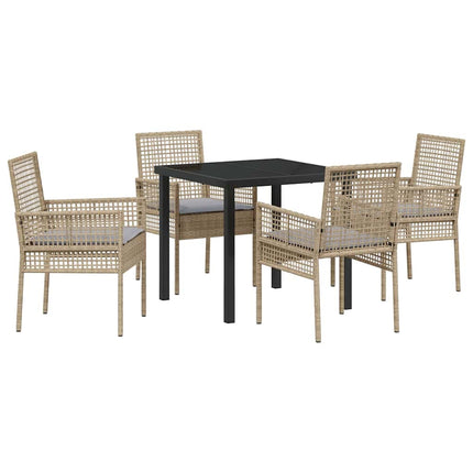 Trädgårdsmöbelset med kudde 5 pcs Beige konstrotting