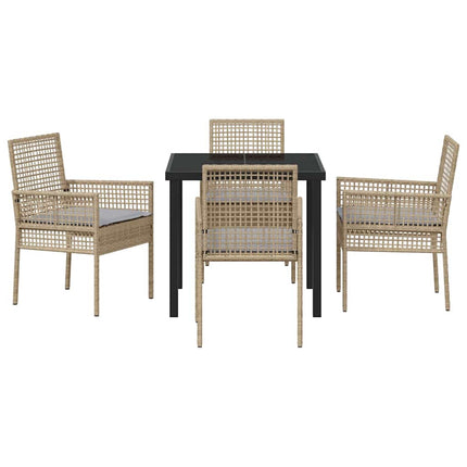 Trädgårdsmöbelset med kudde 5 pcs Beige konstrotting