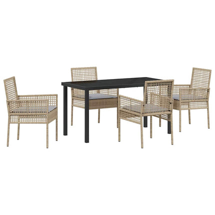 Trädgårdsmöbelset med kudde 5 pcs Beige konstrotting