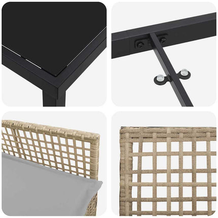 Trädgårdsmöbelset med kudde 5 pcs Beige konstrotting