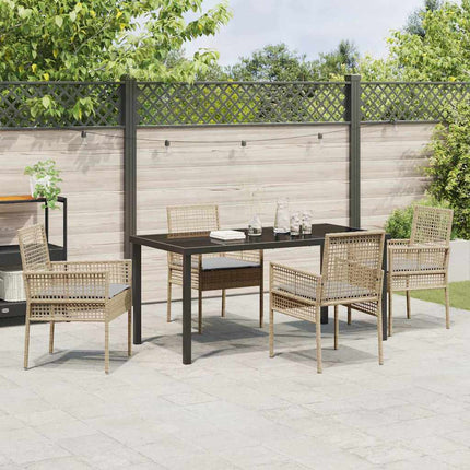 Trädgårdsmöbelset med kudde 5 pcs Beige konstrotting