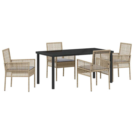 Trädgårdsmöbelset med kudde 5 pcs Beige konstrotting