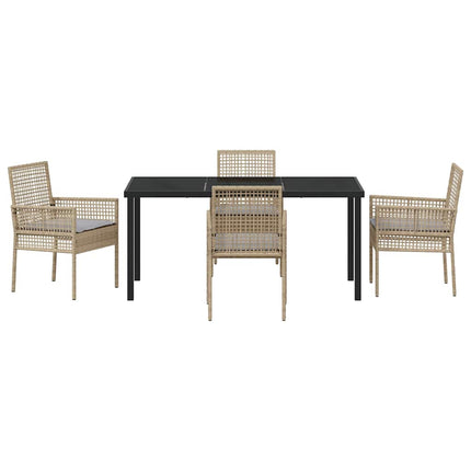 Trädgårdsmöbelset med kudde 5 pcs Beige konstrotting