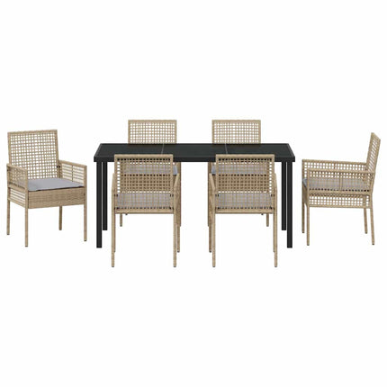 Trädgårdsmöbelset med kudde 7 pcs Beige konstrotting