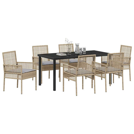 Trädgårdsmöbelset med kudde 7 pcs Beige konstrotting