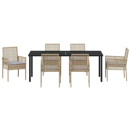 Trädgårdsmöbelset med kudde 7 pcs Beige konstrotting