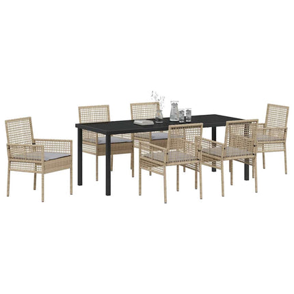 Trädgårdsmöbelset med kudde 7 pcs Beige konstrotting