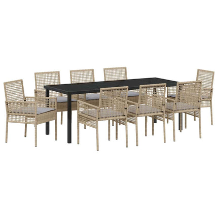Trädgårdsmöbelset med kudde 9 pcs Beige konstrotting
