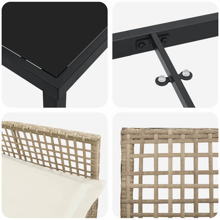 Trädgårdsmöbelset med kudde 3 pcs Beige konstrotting
