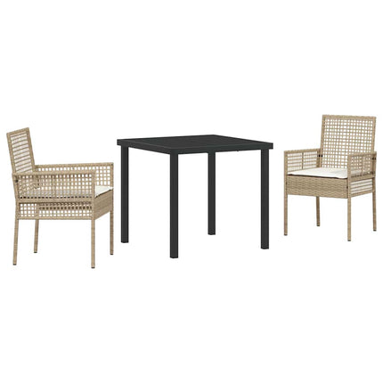 Trädgårdsmöbelset med kudde 3 pcs Beige konstrotting