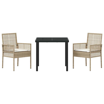 Trädgårdsmöbelset med kudde 3 pcs Beige konstrotting