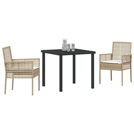 Trädgårdsmöbelset med kudde 3 pcs Beige konstrotting