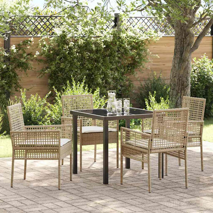 Trädgårdsmöbelset med kudde 5 pcs Beige konstrotting