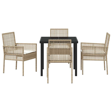 Trädgårdsmöbelset med kudde 5 pcs Beige konstrotting