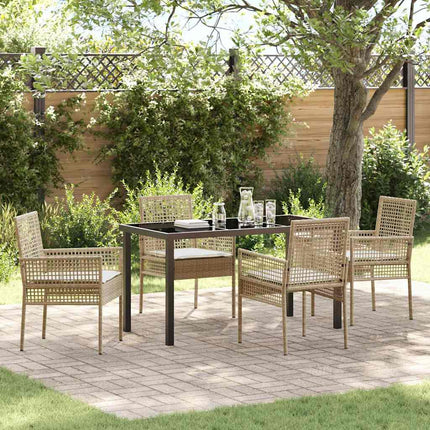 Trädgårdsmöbelset med kudde 5 pcs Beige konstrotting