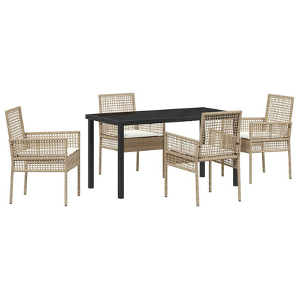 Trädgårdsmöbelset med kudde 5 pcs Beige konstrotting