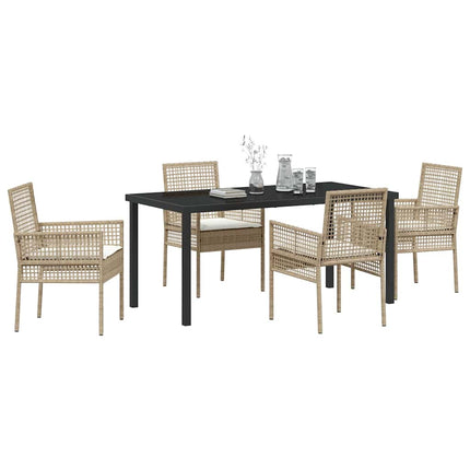 Trädgårdsmöbelset med kudde 5 pcs Beige konstrotting
