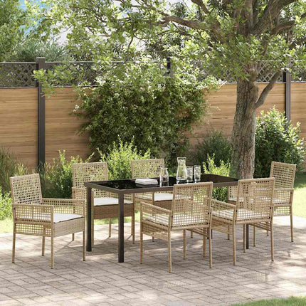Trädgårdsmöbelset med kudde 7 pcs Beige konstrotting